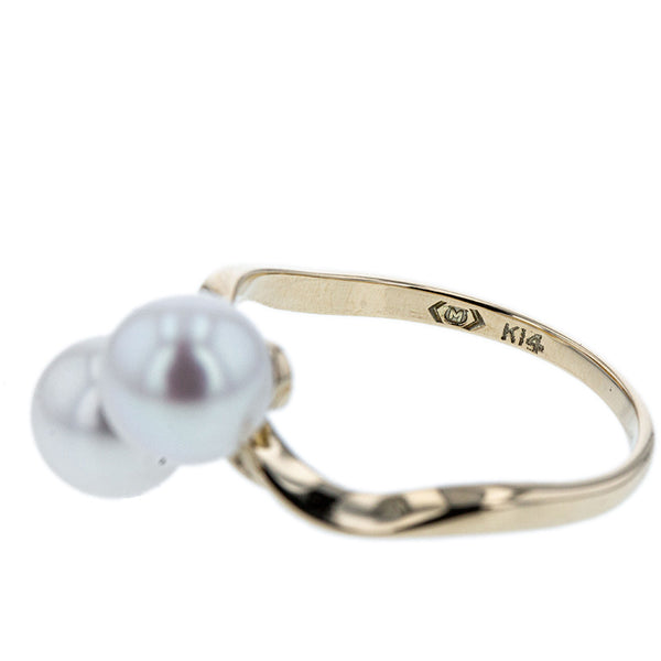 ミキモト K14YG イエローゴールド パール6.5mm×2 リング 指輪 レディース MIKIMOTO 9.5号 【中古】