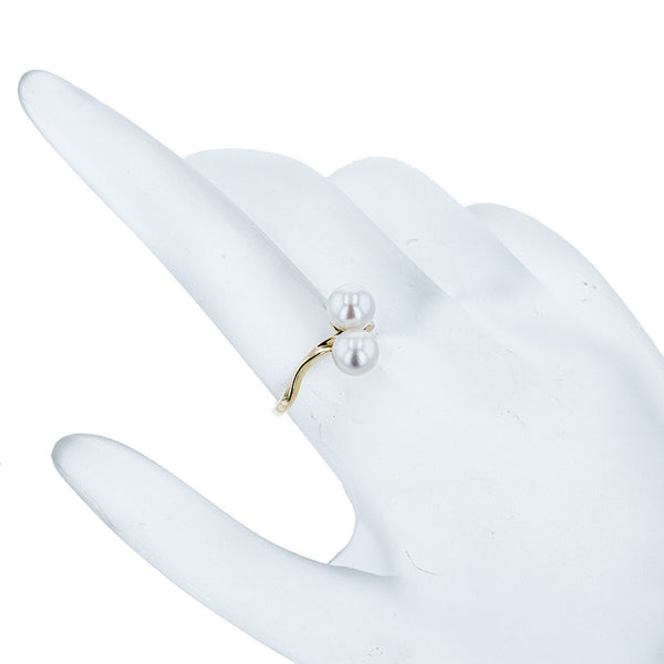 ミキモト K14YG イエローゴールド パール6.5mm×2 リング 指輪 レディース MIKIMOTO 9.5号 【中古】