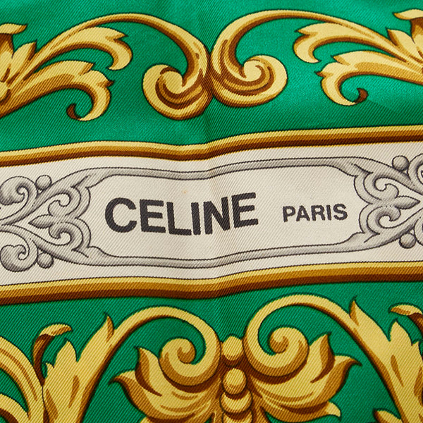 セリーヌ グリーン ゴールド シルク スカーフ レディース CELINE 【中古】