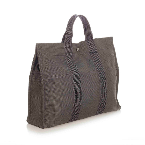 エルメス エールライン MM グレー キャンバス トートバッグ レディース HERMES 【中古】