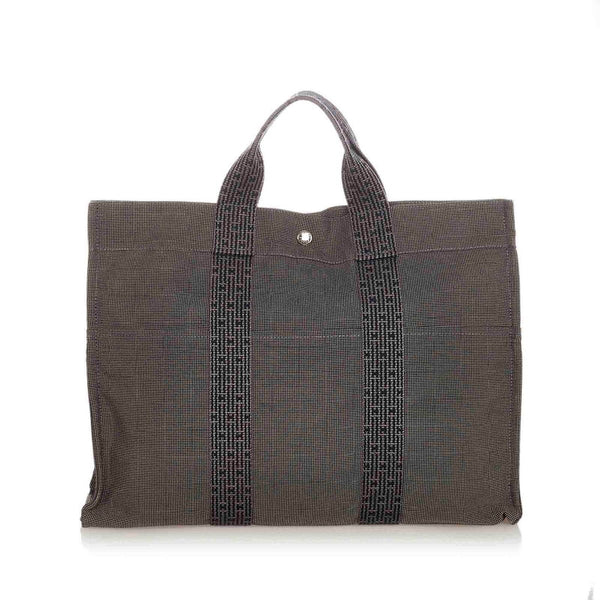 エルメス エールライン MM グレー キャンバス トートバッグ レディース HERMES 【中古】