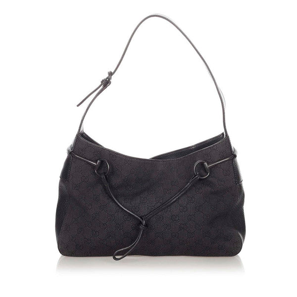 グッチ GGキャンバス　 101975 ブラック グレー キャンバス レザー ワンショルダーバッグ レディース GUCCI 【中古】