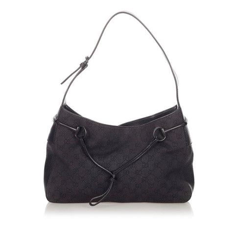 グッチ GGキャンバス　 101975 ブラック グレー キャンバス レザー ワンショルダーバッグ レディース GUCCI 【中古】