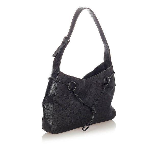 グッチ GGキャンバス　 101975 ブラック グレー キャンバス レザー ワンショルダーバッグ レディース GUCCI 【中古】