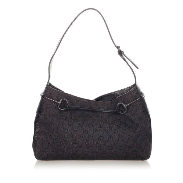 グッチ GGキャンバス　 101975 ブラック グレー キャンバス レザー ワンショルダーバッグ レディース GUCCI 【中古】