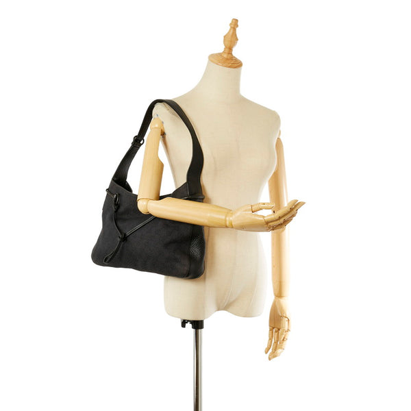 グッチ GGキャンバス　 101975 ブラック グレー キャンバス レザー ワンショルダーバッグ レディース GUCCI 【中古】