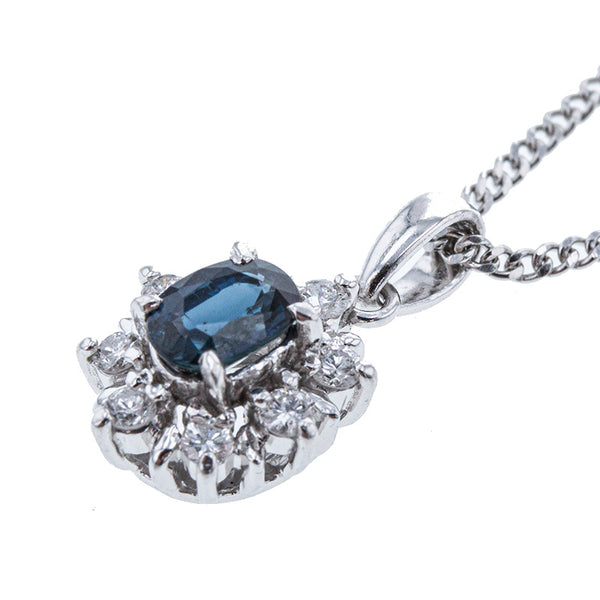 Pt900 プラチナ Pt850 プラチナ サファイア0.55ct ダイヤ0.17ct ネックレス レディース 【中古】