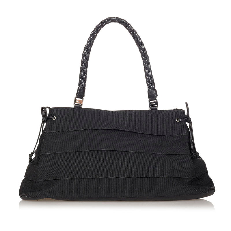 サルヴァトーレフェラガモ ヴァラ ティアード AU 21 4307 ブラック キャンバス レザー ハンドバッグ レディース Salvatore Ferragamo 【中古】