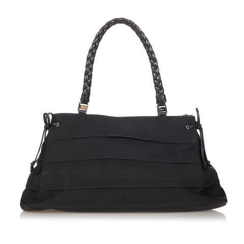 サルヴァトーレフェラガモ ヴァラ ティアード AU 21 4307 ブラック キャンバス レザー ハンドバッグ レディース Salvatore Ferragamo 【中古】