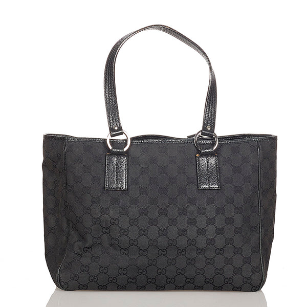 グッチ GGキャンバス 113017 ブラック キャンバス レザー トートバッグ レディース GUCCI 【中古】