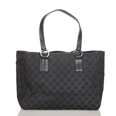 グッチ GGキャンバス 113017 ブラック キャンバス レザー トートバッグ レディース GUCCI 【中古】