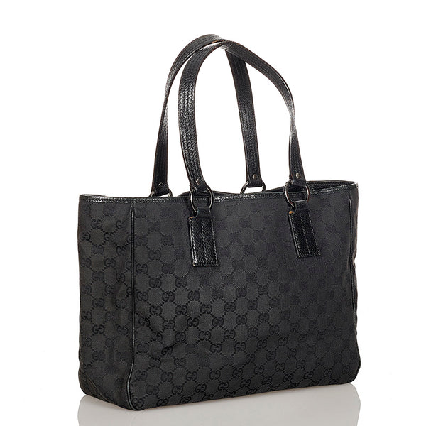 グッチ GGキャンバス 113017 ブラック キャンバス レザー トートバッグ レディース GUCCI 【中古】