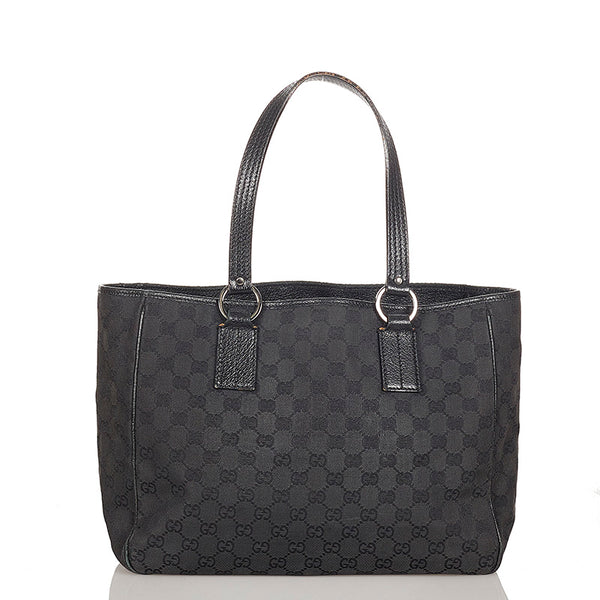 グッチ GGキャンバス 113017 ブラック キャンバス レザー トートバッグ レディース GUCCI 【中古】