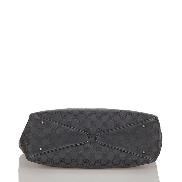 グッチ GGキャンバス 113017 ブラック キャンバス レザー トートバッグ レディース GUCCI 【中古】