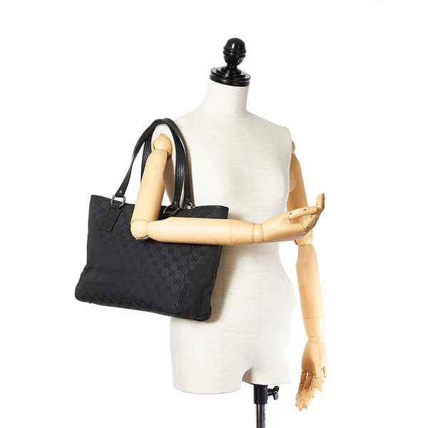 グッチ GGキャンバス 113017 ブラック キャンバス レザー トートバッグ レディース GUCCI 【中古】
