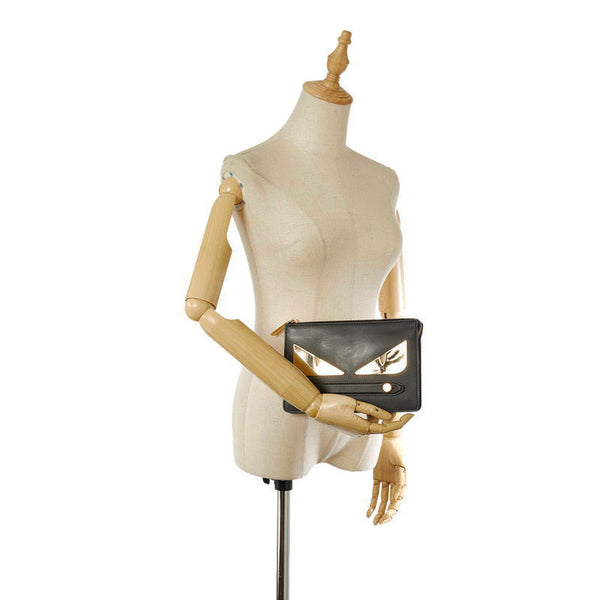 フェンディ モンスター 7VA350 ブラック ゴールド レザー クラッチバッグ メンズ FENDI 【中古】