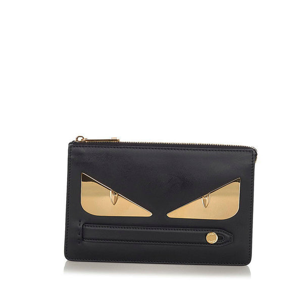 フェンディ モンスター 7VA350 ブラック ゴールド レザー クラッチバッグ メンズ FENDI 【中古】