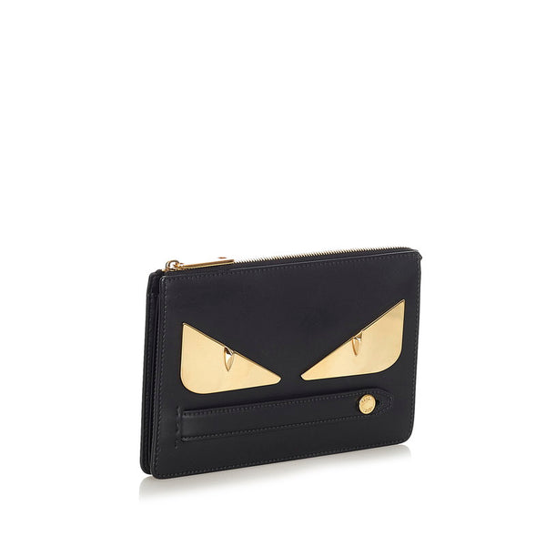 フェンディ モンスター 7VA350 ブラック ゴールド レザー クラッチバッグ メンズ FENDI 【中古】