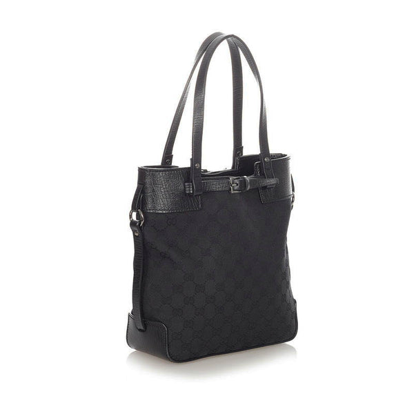 グッチ GGキャンバス 107757 ブラック キャンバス レザー ハンドバッグ レディース GUCCI 【中古】