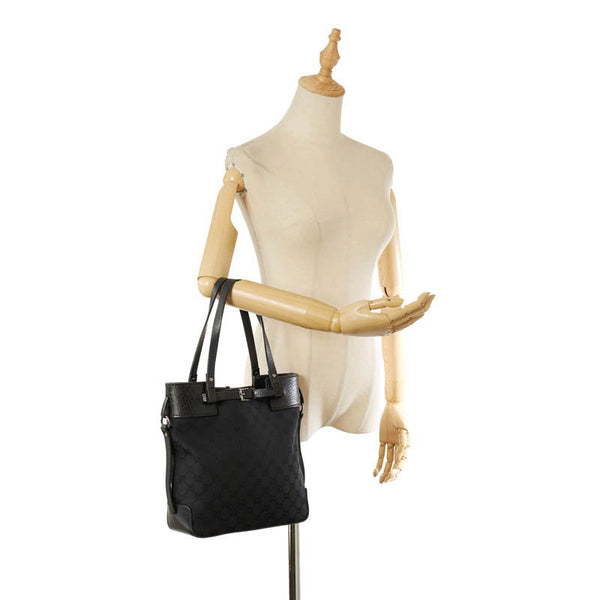 グッチ GGキャンバス 107757 ブラック キャンバス レザー ハンドバッグ レディース GUCCI 【中古】