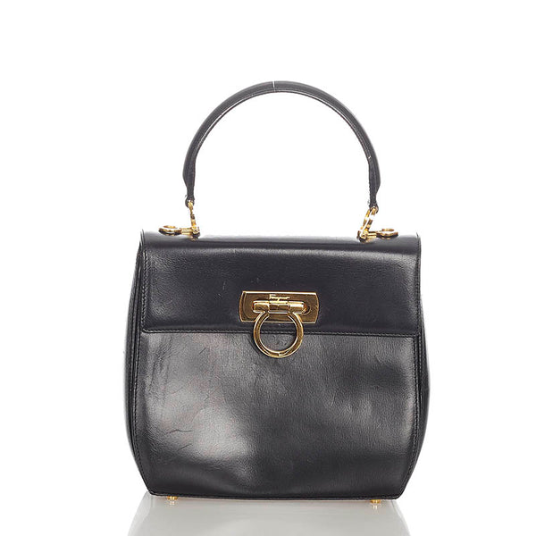 サルヴァトーレフェラガモ ガンチーニ AK 4192 ブラック レザー ハンドバッグ ショルダーバッグ2way レディース Salvatore Ferragamo 【中古】