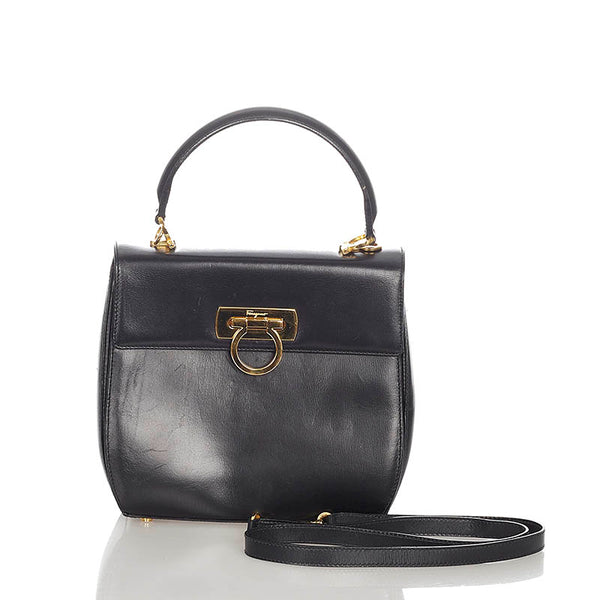 サルヴァトーレフェラガモ ガンチーニ AK 4192 ブラック レザー ハンドバッグ ショルダーバッグ2way レディース Salvatore Ferragamo 【中古】