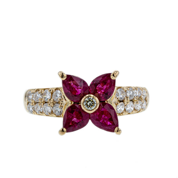 K18YG イエローゴールド ルビー1.00ct ダイヤ0.35ct リング 指輪 レディース 7.5号 【中古】