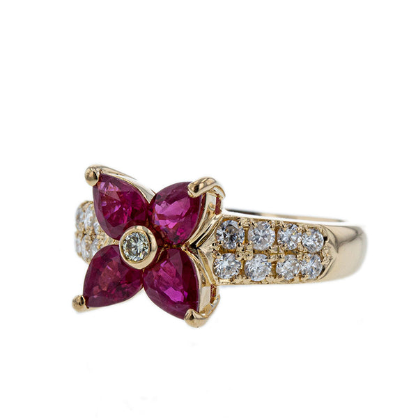 K18YG イエローゴールド ルビー1.00ct ダイヤ0.35ct リング 指輪 レディース 7.5号 【中古】