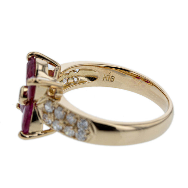 K18YG イエローゴールド ルビー1.00ct ダイヤ0.35ct リング 指輪 レディース 7.5号 【中古】