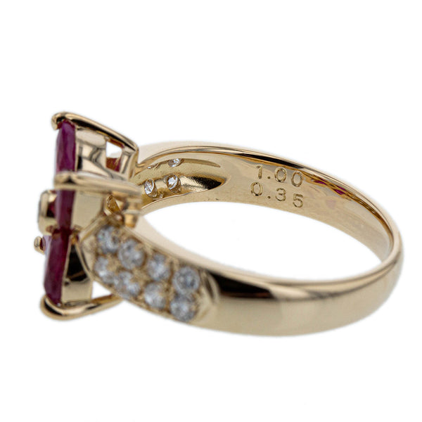 K18YG イエローゴールド ルビー1.00ct ダイヤ0.35ct リング 指輪 レディース 7.5号 【中古】