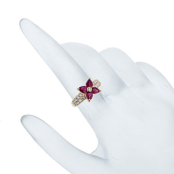 K18YG イエローゴールド ルビー1.00ct ダイヤ0.35ct リング 指輪 レディース 7.5号 【中古】