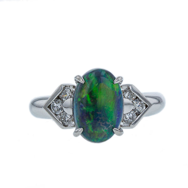 Pt900 プラチナ ブラックオパール2.19ct ダイヤ0.24ct リング 指輪 レディース 12号 【中古】