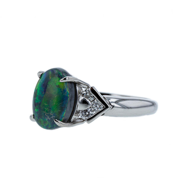 Pt900 プラチナ ブラックオパール2.19ct ダイヤ0.24ct リング 指輪 レディース 12号 【中古】