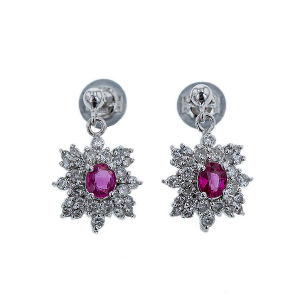 Pt900 プラチナ Pt850 プラチナ ルビー0.28ct＆0.29ct ダイヤ0.26ct×2 ピアス レディース 【中古】