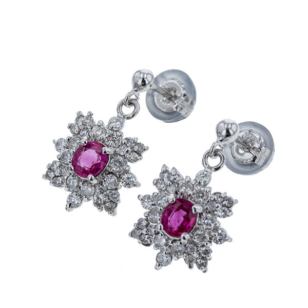 Pt900 プラチナ Pt850 プラチナ ルビー0.28ct＆0.29ct ダイヤ0.26ct×2 ピアス レディース 【中古】