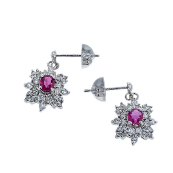 Pt900 プラチナ Pt850 プラチナ ルビー0.28ct＆0.29ct ダイヤ0.26ct×2 ピアス レディース 【中古】