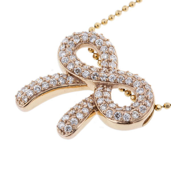 K18YG イエローゴールド ダイヤ1.45ct リボンモチーフ ネックレス レディース 【中古】