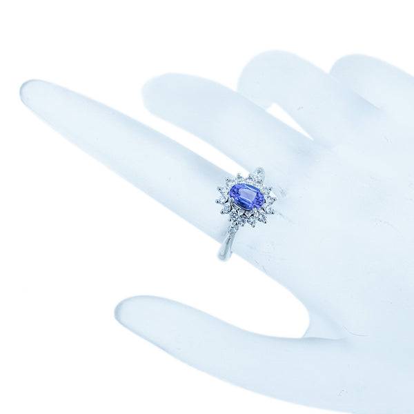 Pt900 プラチナ タンザナイト0.88ct ダイヤ0.45ct リング 指輪 レディース 15号 【中古】
