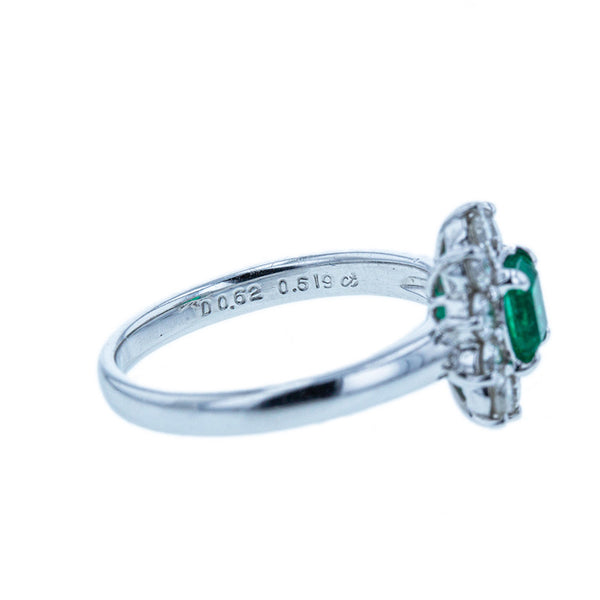 Pt900 プラチナ エメラルド0.519ct ダイヤ0.62ct リング 指輪 レディース 11.5号 【中古】
