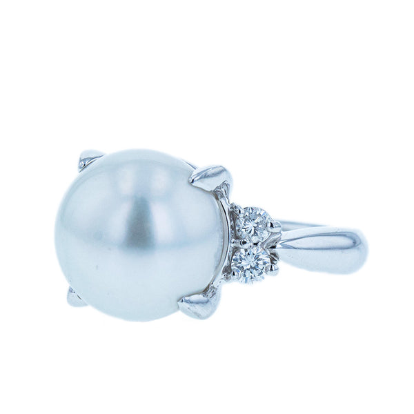 Pt900 プラチナ シロチョウパール11.4mm ダイヤ0.26ct リング 指輪 レディース 9.5号 【中古】