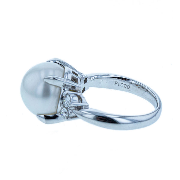 Pt900 プラチナ シロチョウパール11.4mm ダイヤ0.26ct リング 指輪 レディース 9.5号 【中古】