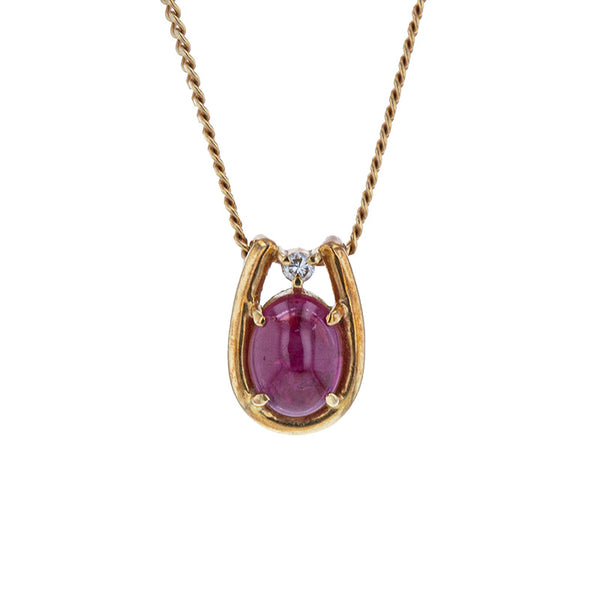 K18YG イエローゴールド ルビー0.74ct ダイヤ ネックレス レディース 【中古】