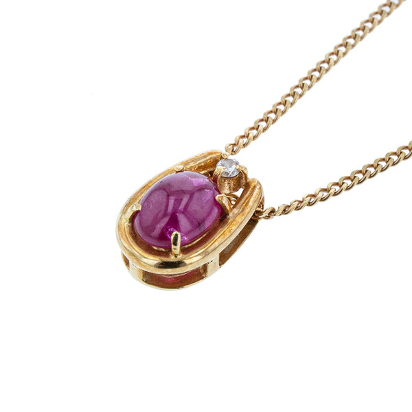 K18YG イエローゴールド ルビー0.74ct ダイヤ ネックレス レディース 【中古】