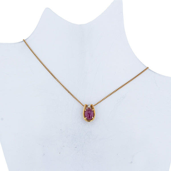 K18YG イエローゴールド ルビー0.74ct ダイヤ ネックレス レディース 【中古】