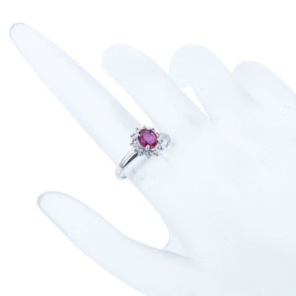 Pt900 プラチナ ルビー0.65ct ダイヤ0.15ct リング 指輪 レディース 12.5号 【中古】
