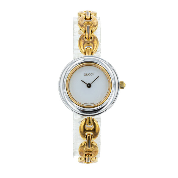 グッチ チェンジベゼル ゴールド メッキ 腕時計 レディース GUCCI クオーツ ホワイト文字盤 【中古】