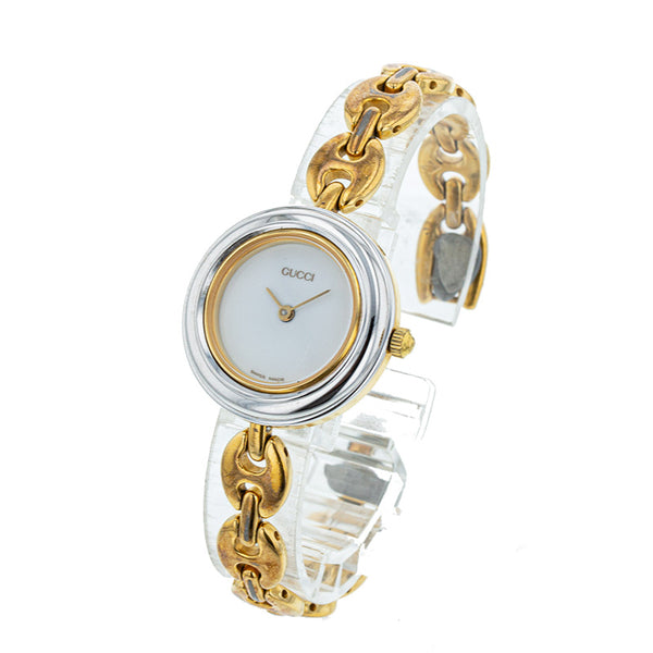 グッチ チェンジベゼル ゴールド メッキ 腕時計 レディース GUCCI クオーツ ホワイト文字盤 【中古】