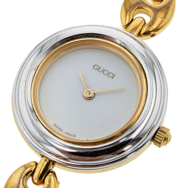 グッチ チェンジベゼル ゴールド メッキ 腕時計 レディース GUCCI クオーツ ホワイト文字盤 【中古】