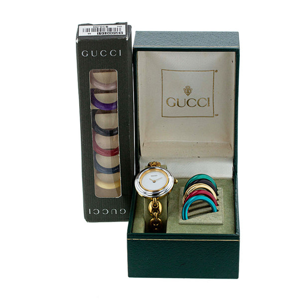 グッチ チェンジベゼル ゴールド メッキ 腕時計 レディース GUCCI クオーツ ホワイト文字盤 【中古】