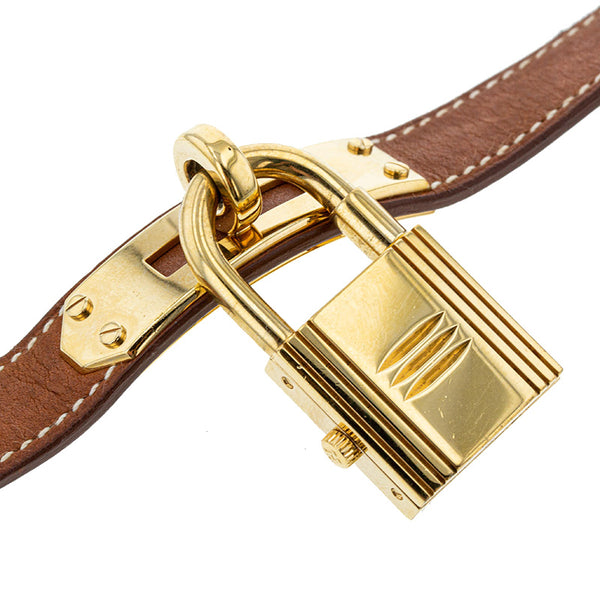 エルメス ケリーウォッチ ドゥブルトゥール  ゴールド ブラウン メッキ レザー 腕時計 レディース HERMES □I刻印 クオーツ ホワイト文字盤 【中古】